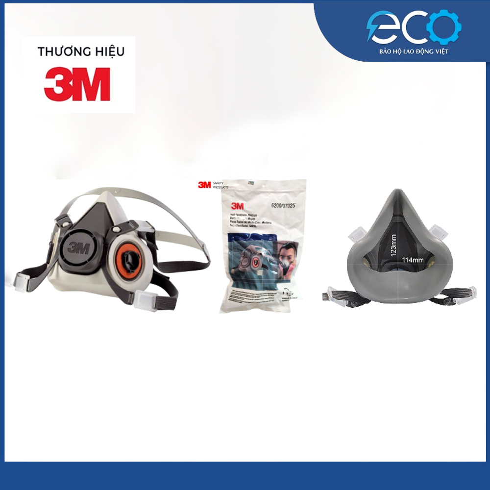 Mặt Nạ Phòng Độc 3M 6100 (6200) Chính Hãng – Không Phin Lọc – Dùng Cho Phun Sơn, Hóa Chất