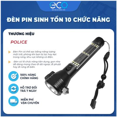Đèn pin sinh tồn Police 10 Chức Năng – Sạc bằng năng lượng mặt trời