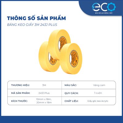 Băng keo giấy 3M 243J Plus dùng chạy chỉ siêu dai, chịu nhiệt tốt, không độc hại (KT20mmx18m)