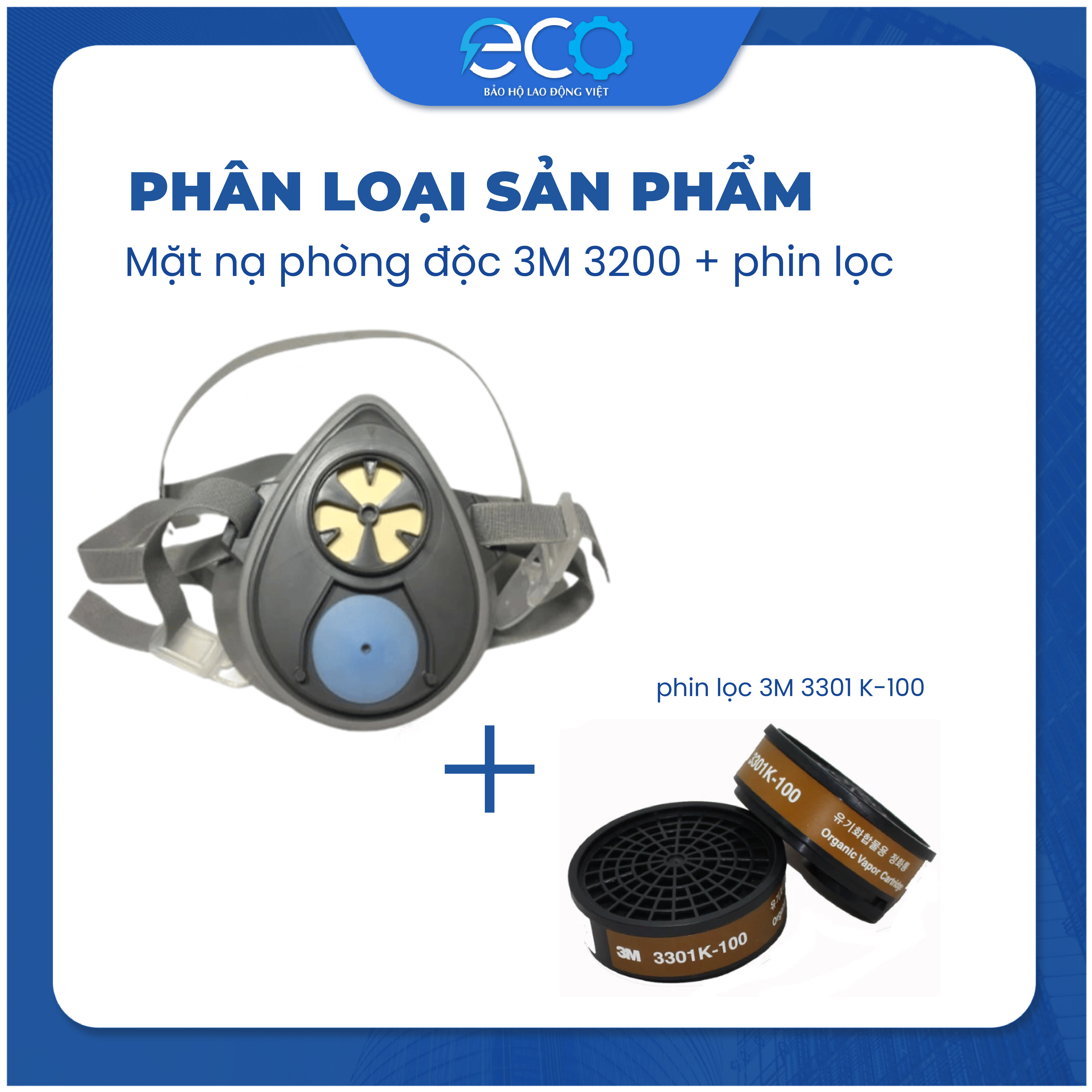 Bộ mặt nạ phòng độc thuốc trừ sâu, phun sơn 3M 3200 chính hãng kèm phin lọc 3M 3301K-100 Mặt nạ phòng độc thuốc trừ sâu, phun sơn 3M 3200
