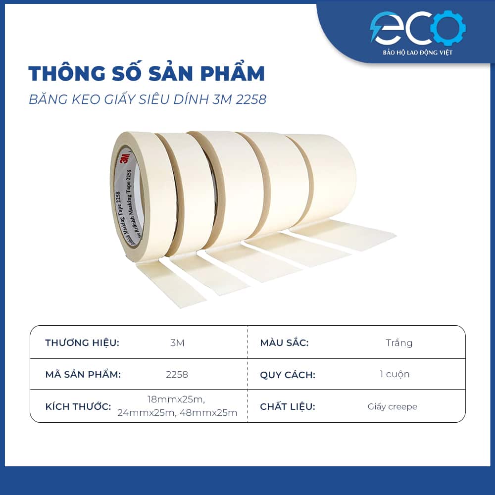 Băng keo giấy siêu dính 3M 2258 Băng keo giấy siêu dính 3M 2258