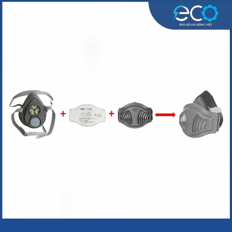 Mặt nạ phòng bụi 3M 3100/3200 kèm tấm lọc bụi 3M 1774 và nắp giữ tấm lọc bụi 3M 1700 Mặt nạ phòng bụi 3M 3100/3200 kèm tấm lọc bụi 3M 1774 và nắp giữ tấm lọc bụi 3M 1700