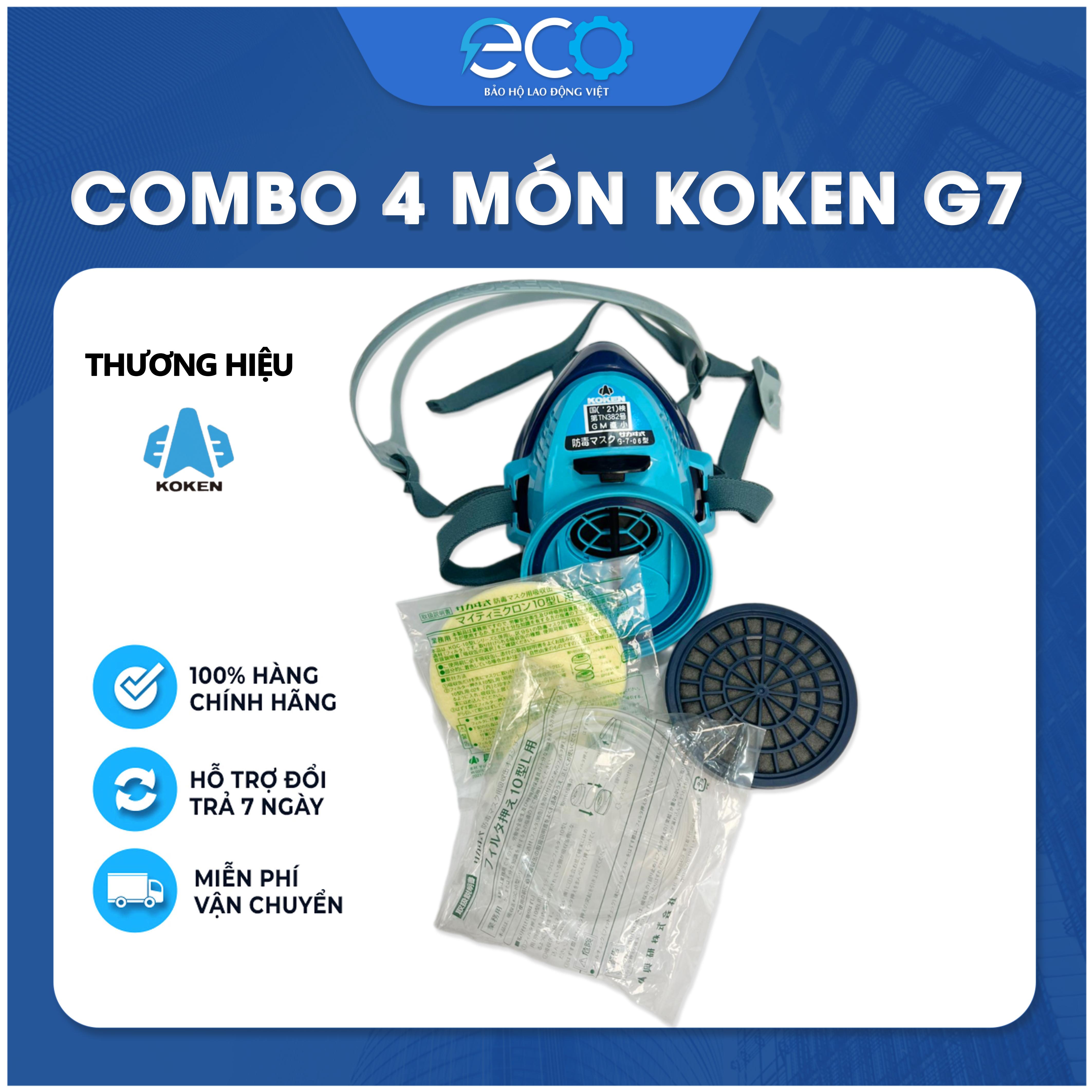 Bộ 4 món mặt nạ Koken G7 – Phun sơn, phun thuốc, chống bụi chuẩn Nhật Bản (Phin Lọc KGC-10L)