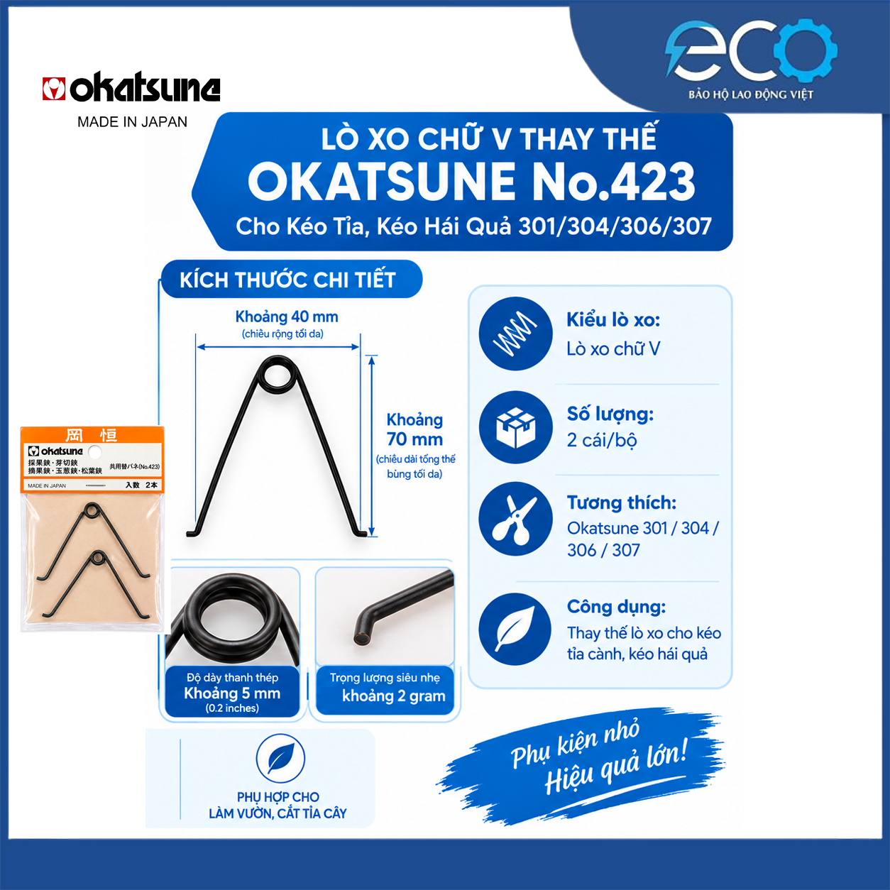 Bộ 2 Lò Xo Thay Thế Okatsune No.423 Nhật Bản – Lò Xo Cho Kéo Tỉa Hái Quả
